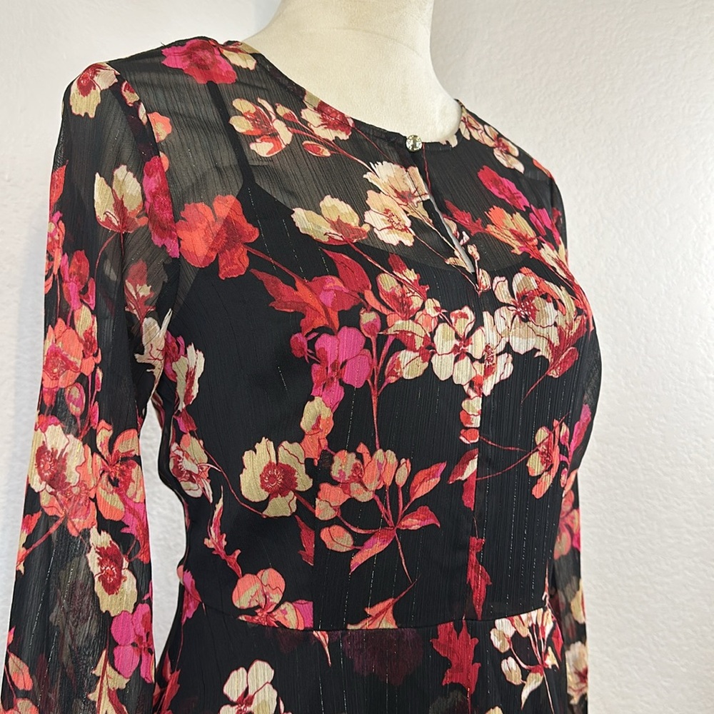Tommy Hilfiger Paper Poppy Printed Chiffon A-Line Dress Size 2 & 4 NWT - Picture 8 of 13